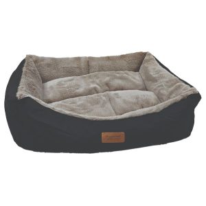 HugglePets Luxury Plush Dog Lounger - Black & Grey - Small - 60 x 50cm, HugglePets