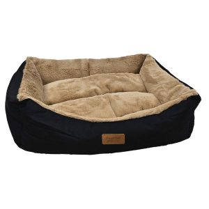 HugglePets Luxury Plush Dog Lounger - Black & Oatmeal - Small, HugglePets