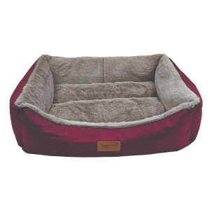HugglePets Luxury Plush Dog Lounger - Red & Grey - Small - 60 x 50cm, HugglePets